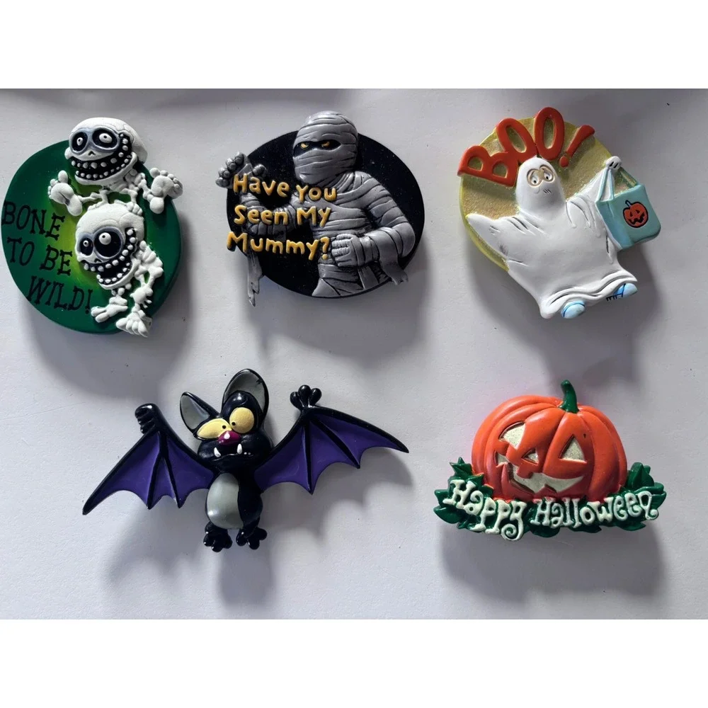 5 SWIBCO RUBBER HALLOWEEN FRIDGE Magnets '08 Skeleton, Mummy, Ghost, Bat, Pumkin